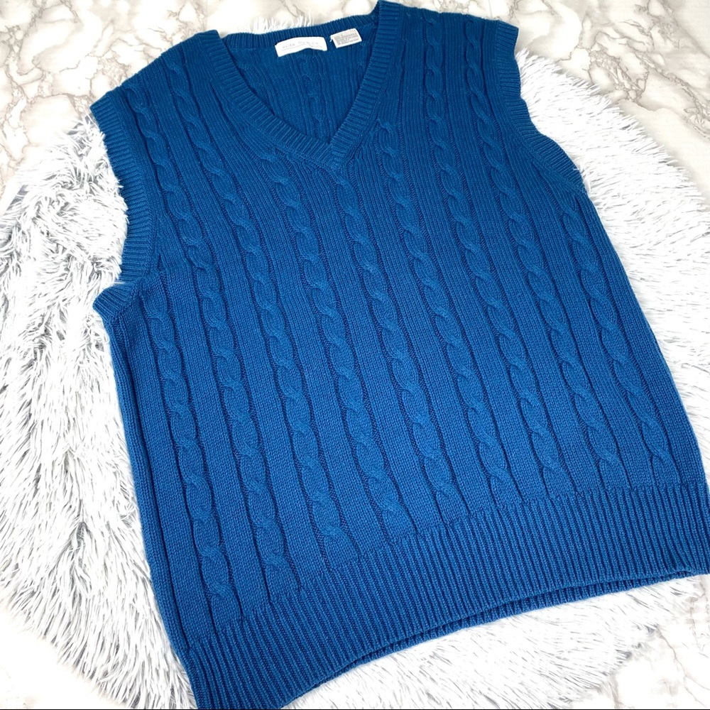 Vintage Brian McNeil Blue Cable Knit V-neck Sweater Vest EUC